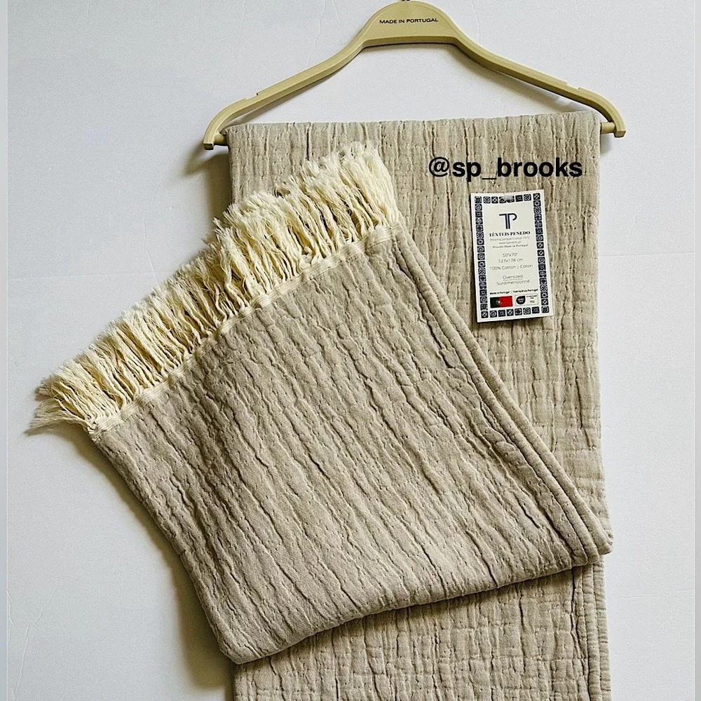 🎁Texteis Penedo Throw Blanket  - Taupe - Made in Portugal Cotton Throw